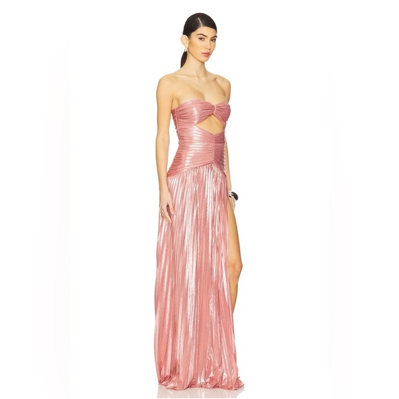 Retrofete Mallory pink shimmer cut out strapless slit gown S wedding guest gala - Picture 5 of 16